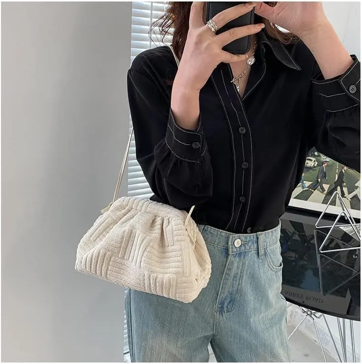 Women's Soft Cloud Bag - Fashion Dumpling One-shoulder Tote - Pleated Pouch Y2K Tote