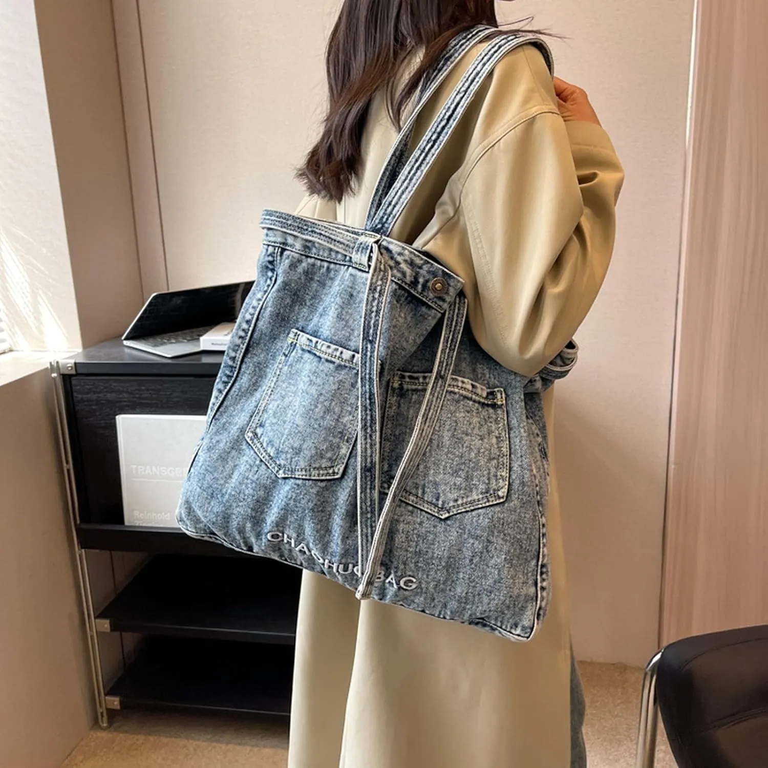 Women's soft denim handbag, single shoulder crossbody tote bag, casual retro crossbody bag, large capacity denim wallet