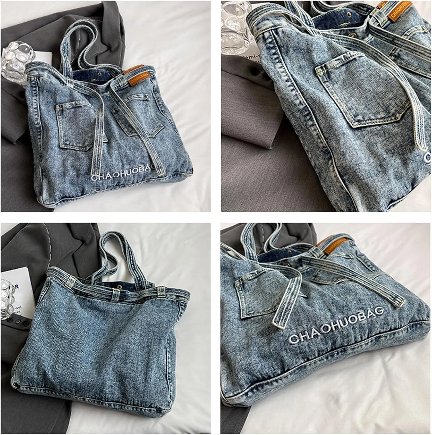 Women's soft denim handbag, single shoulder crossbody tote bag, casual retro crossbody bag, large capacity denim wallet