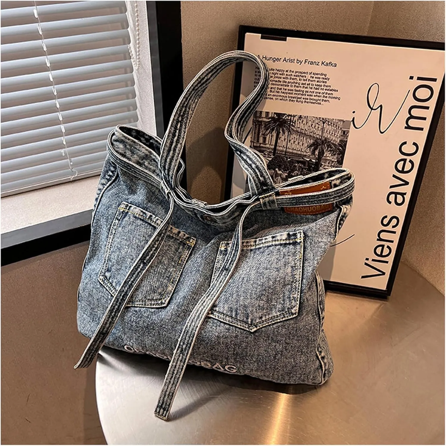 Women's soft denim handbag, single shoulder crossbody tote bag, casual retro crossbody bag, large capacity denim wallet