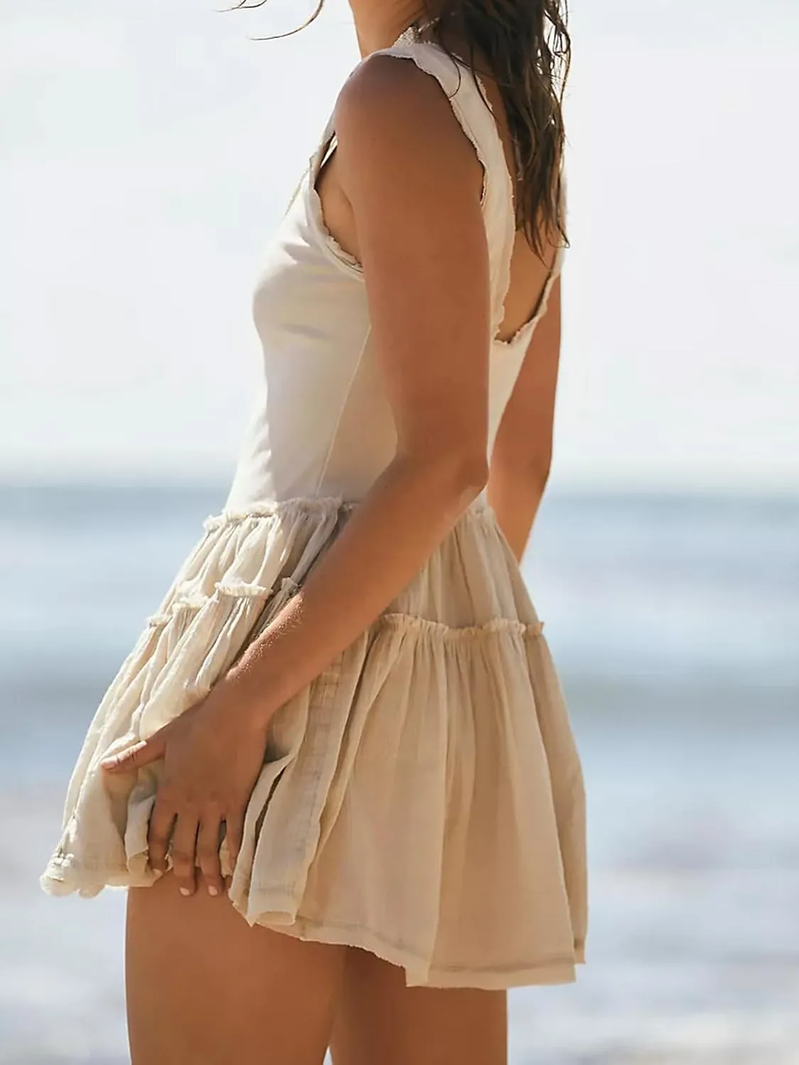 Womens Summer Sleeveless Sun Dresses Drop Waist Casual Mini Sundress