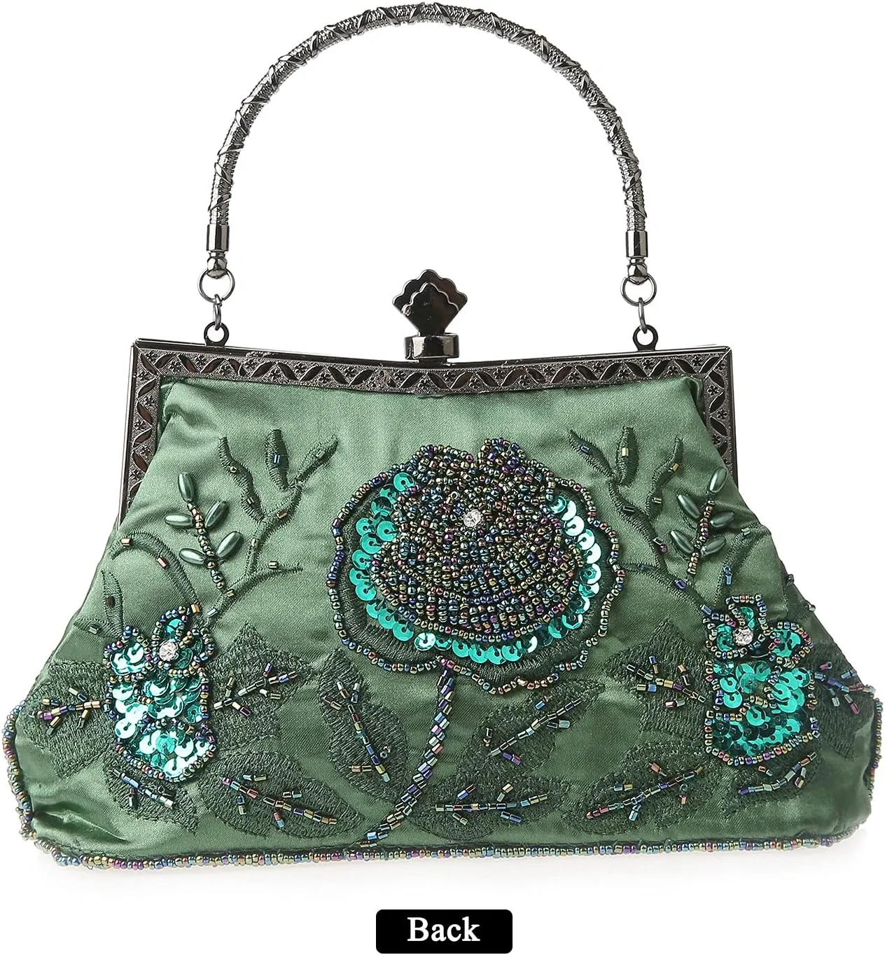 Womens Vintage Floral Beaded Rhinestone Embroidery Clutch Sequin Crossbody Bag Evening Handbag for Bridal Wedding Party Prom