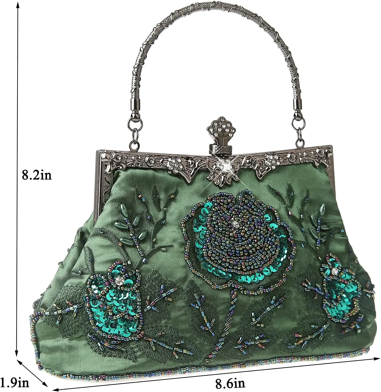 Womens Vintage Floral Beaded Rhinestone Embroidery Clutch Sequin Crossbody Bag Evening Handbag for Bridal Wedding Party Prom