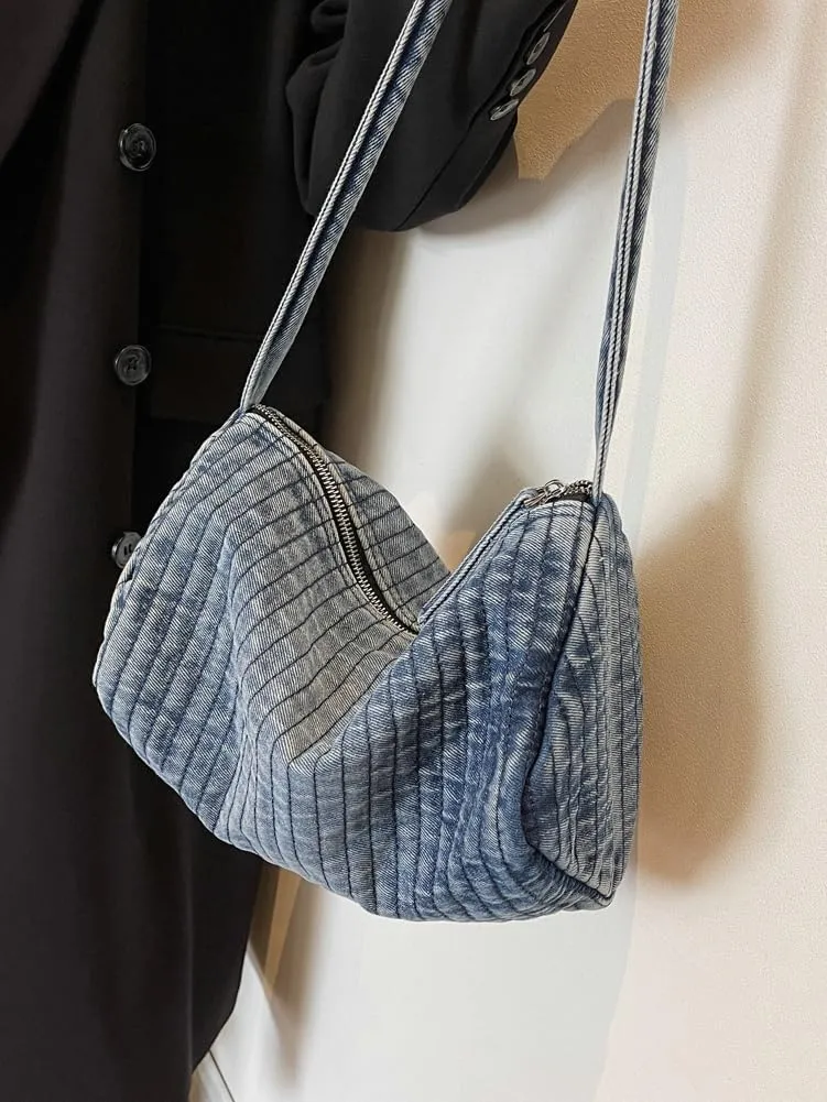 Womens Vintage Shoulder Bags Washed Denim Tote Bag Large Handbags Top Handle Purse Casual Soft Messenger Bag