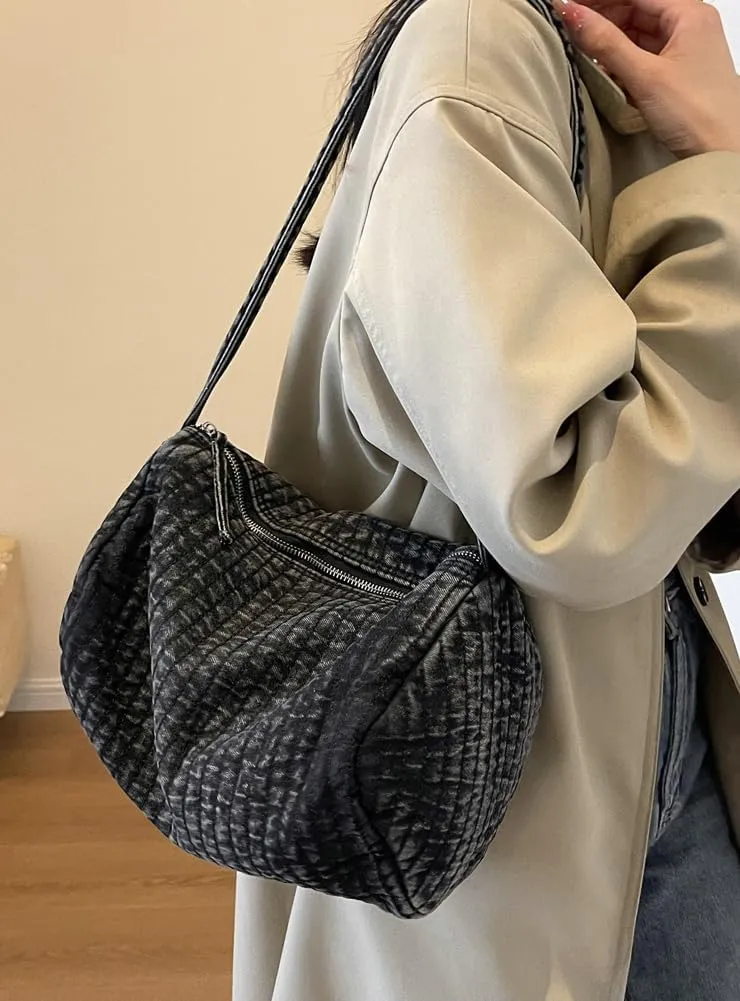 Womens Vintage Shoulder Bags Washed Denim Tote Bag Large Handbags Top Handle Purse Casual Soft Messenger Bag