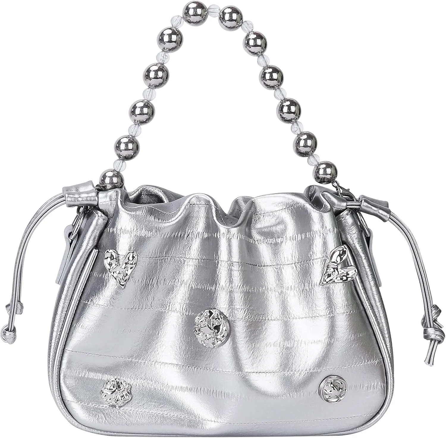 Womens Y2k Sparkly Silver Hobo Bag Tote Evening Bag Metallic Clutch Satchel Shoulder Bag for Wedding Party Prom