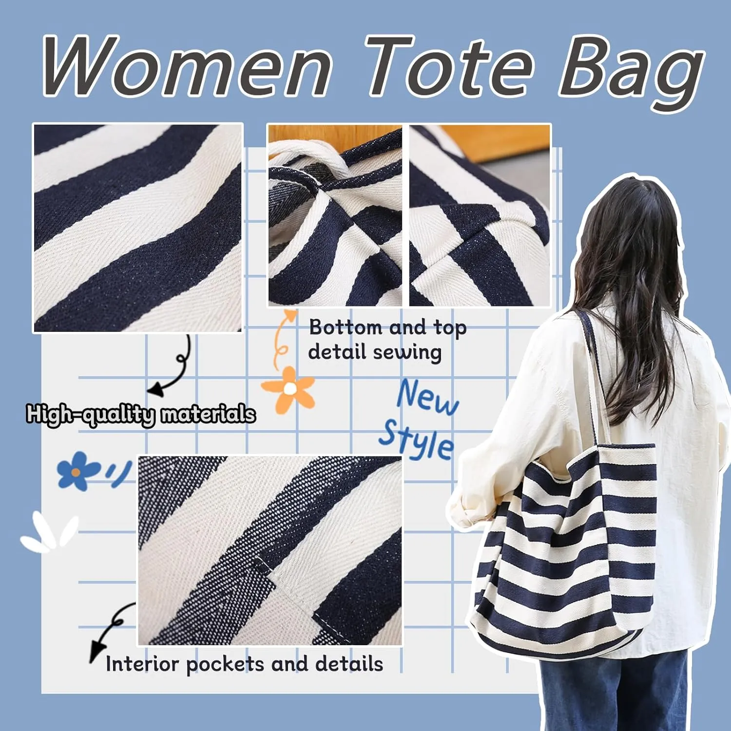 WYCY Canvas Tote Bag Tote Bags for Women Big Capacity Shoulder Bag with Inner Pocket for Work Beach Travel