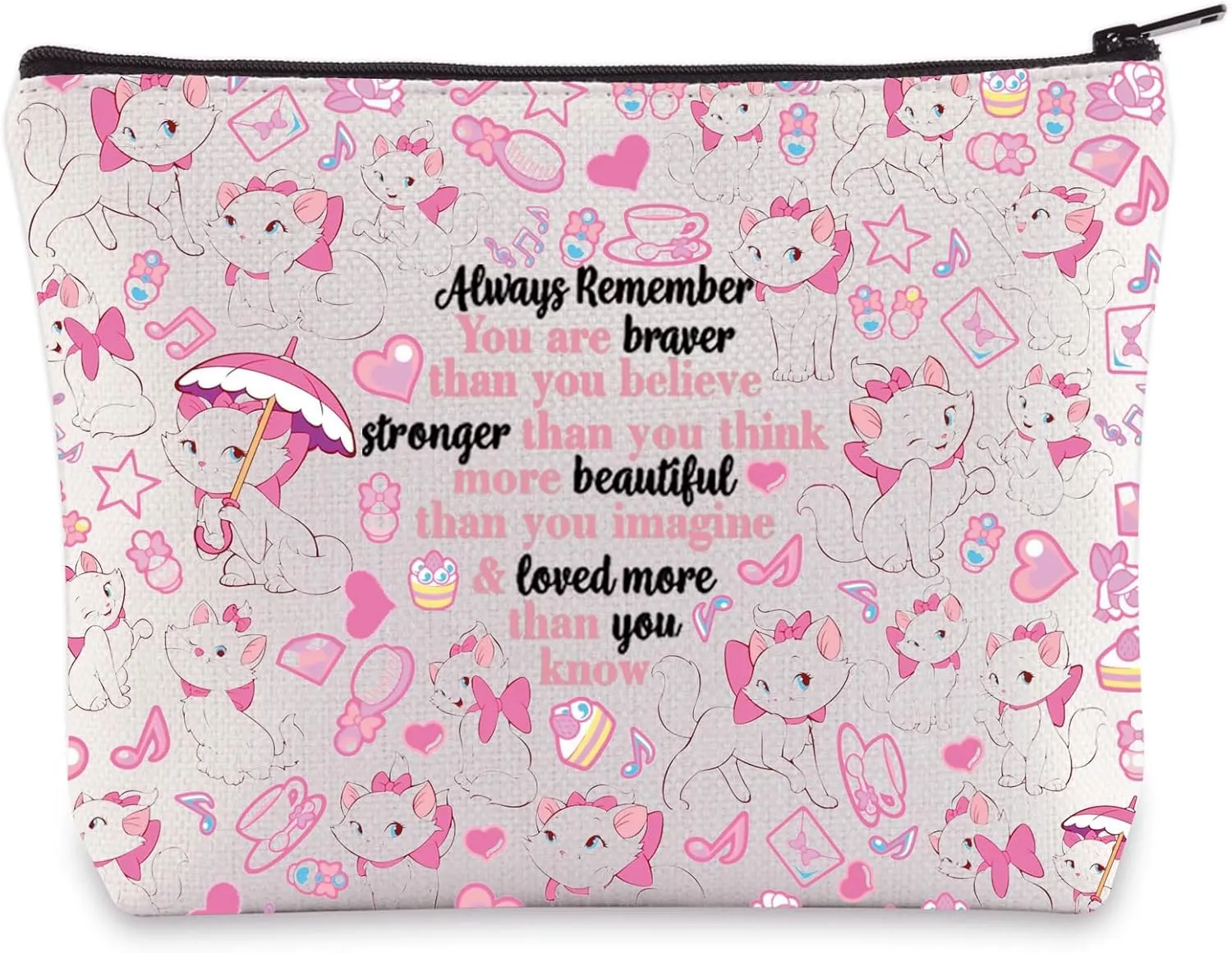 WZMPA Cat Marie Cosmetic Bag Marie Fans Gift You Are Braver Stronger Beautiful Than You Know Marie Makeup Zipper Pouch Bag (Cat Marie)