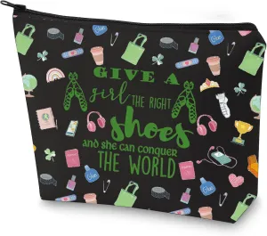 WZMPA Irish Dancer Cosmetic Bag - Dance Teacher Gift, Makeup Zipper Pouch, Team Gift - The Right Shoes and She Can Conquer the World (Give a Shoes BL)