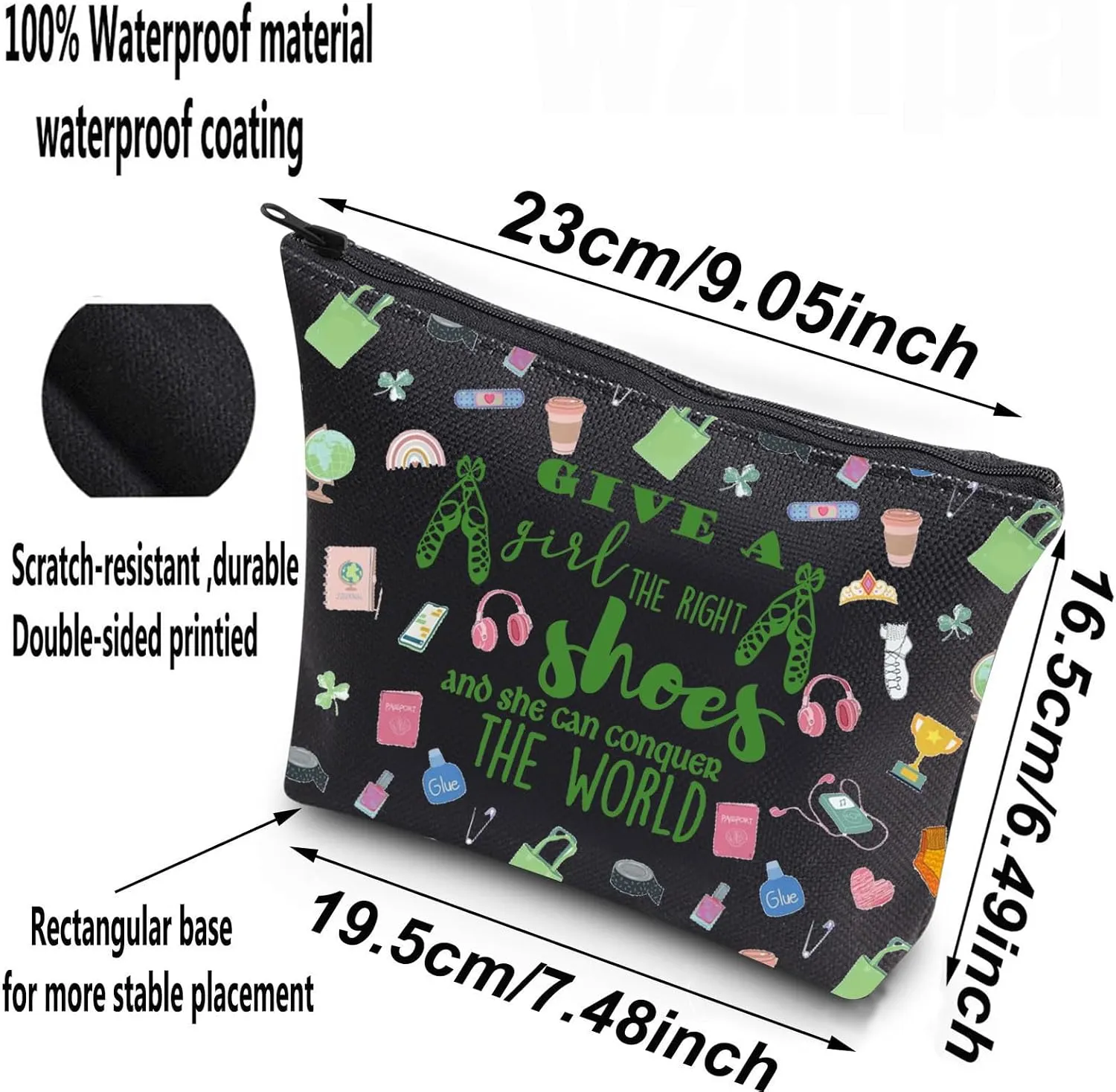 WZMPA Irish Dancer Cosmetic Bag - Dance Teacher Gift, Makeup Zipper Pouch, Team Gift - The Right Shoes and She Can Conquer the World (Give a Shoes BL)