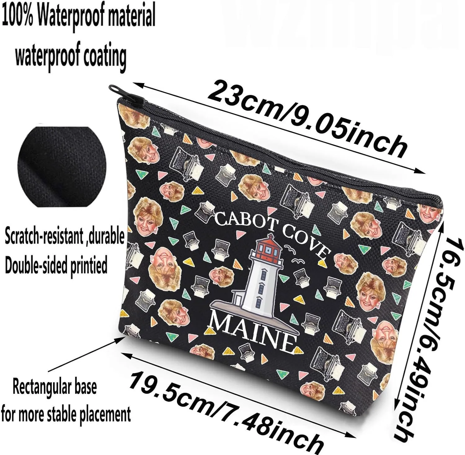 WZMPA Jessica Fletcher Cosmetic Bag Murder Mystery Fans Gift Cabot Cove Maine Jessica Fletcher Makeup Zipper Pouch Bag 80s Murder Show Merchandise (Cabot Cove Maine-BL)
