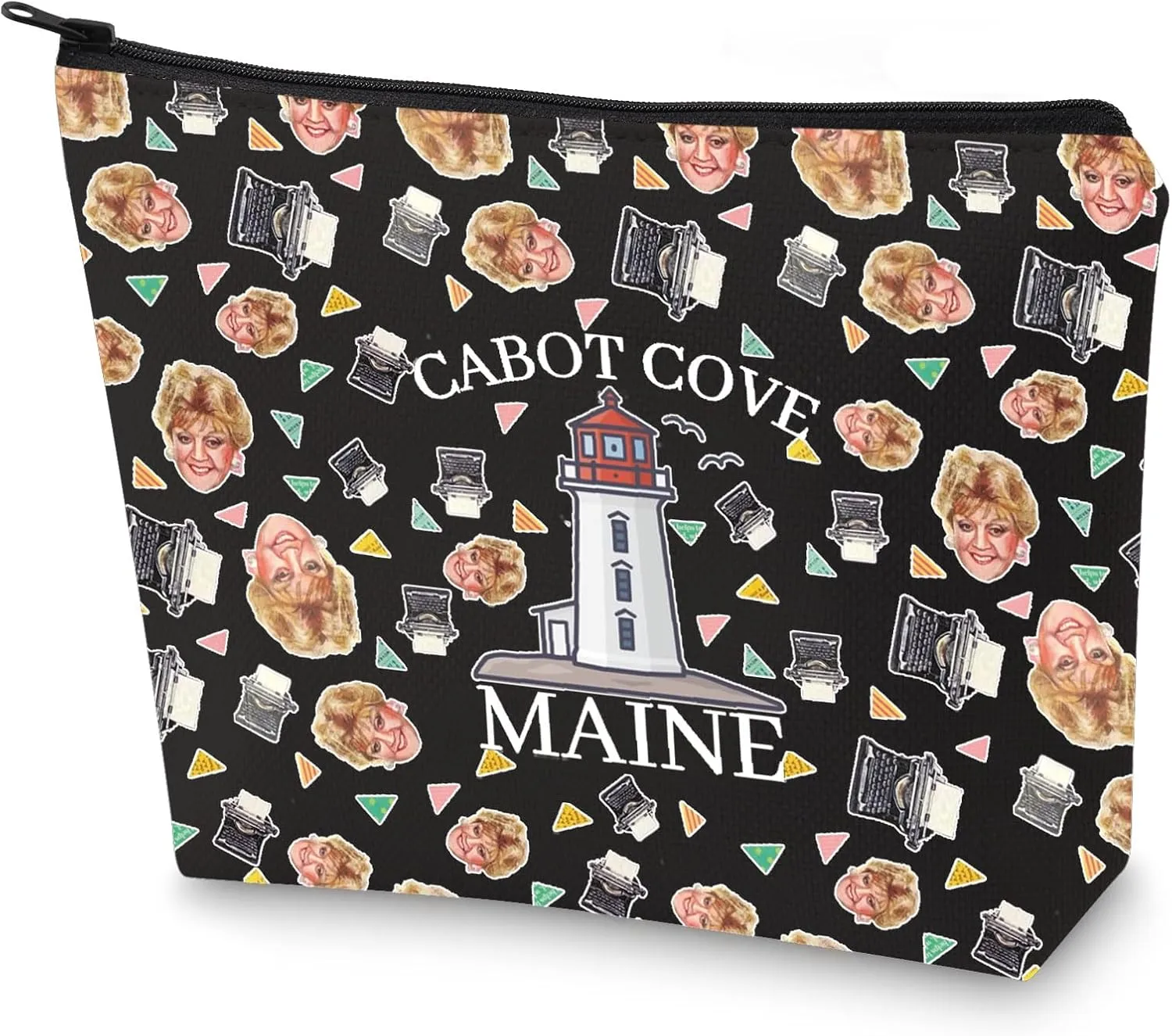 WZMPA Jessica Fletcher Cosmetic Bag Murder Mystery Fans Gift Cabot Cove Maine Jessica Fletcher Makeup Zipper Pouch Bag 80s Murder Show Merchandise (Cabot Cove Maine-BL)