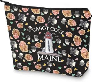 WZMPA Jessica Fletcher Cosmetic Bag Murder Mystery Fans Gift Cabot Cove Maine Jessica Fletcher Makeup Zipper Pouch Bag 80s Murder Show Merchandise (Cabot Cove Maine-BL)