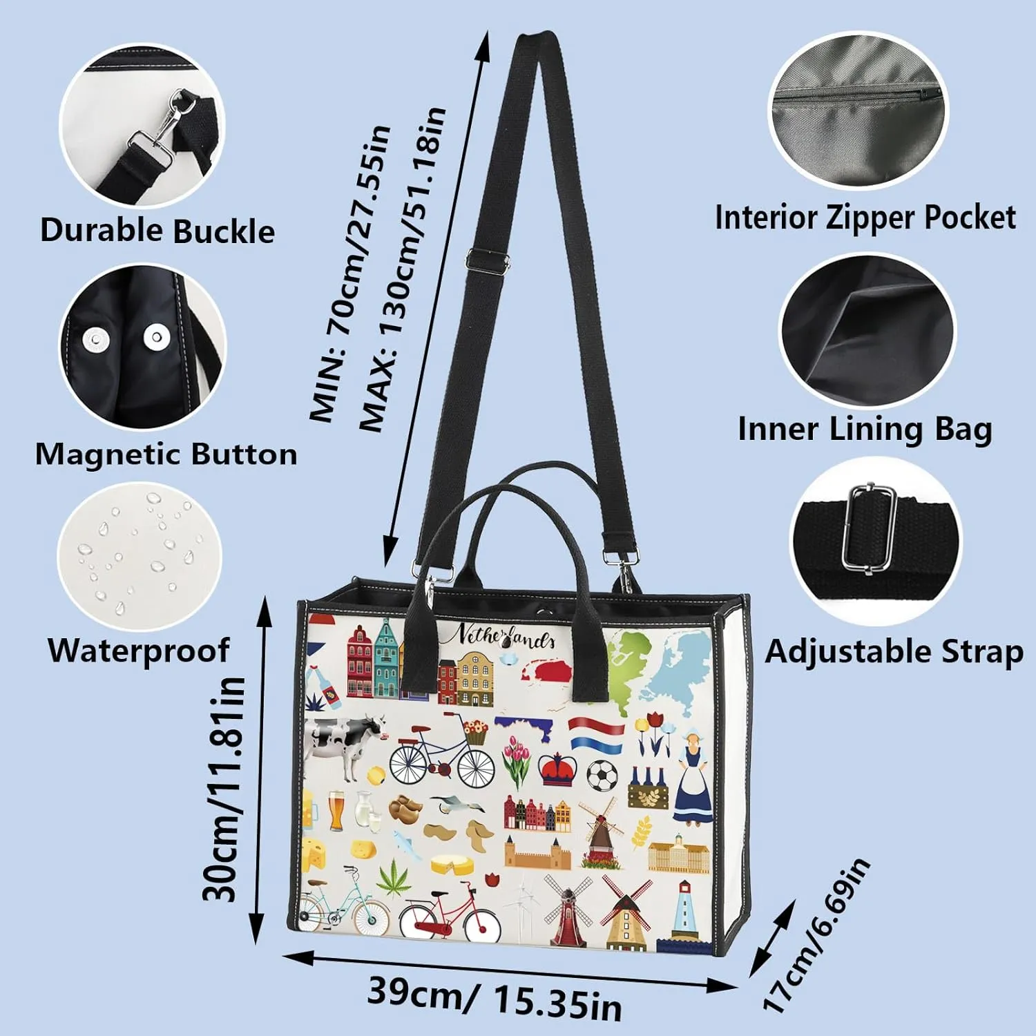 WZMPA Netherlands Travel Bag Netherlands Amsterdam Souvenir Gift Dutch Makeup Zipper Pouch Bag Netherlands Trip Merchandise (Netherlands-TB)
