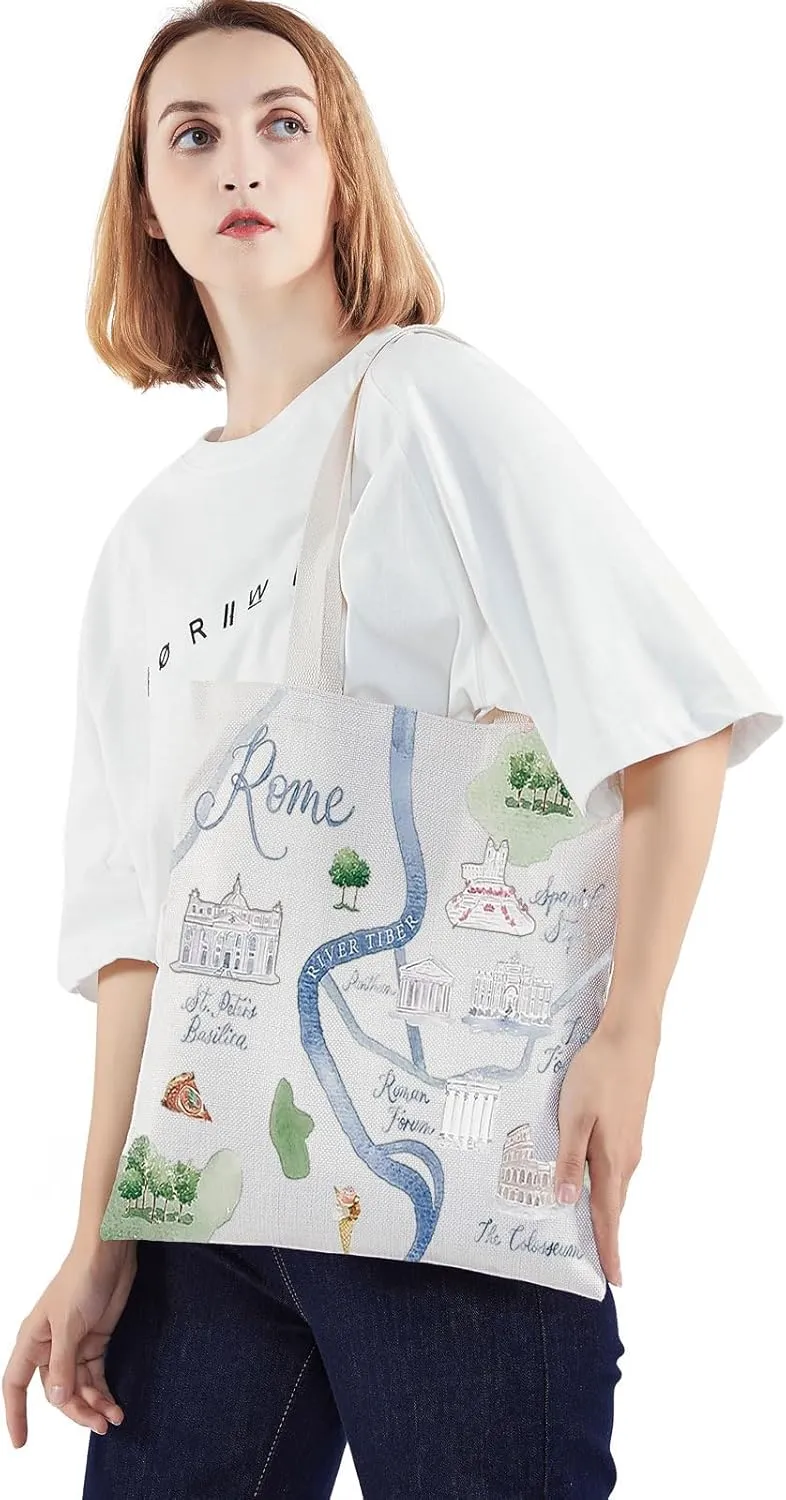 WZMPA Rome City Map Cosmetic Bag Italy Travel Souvenir Gift Rome Long Distance Relationship Makeup Zipper Pouch Bag Rome Merchandise (Rome T)