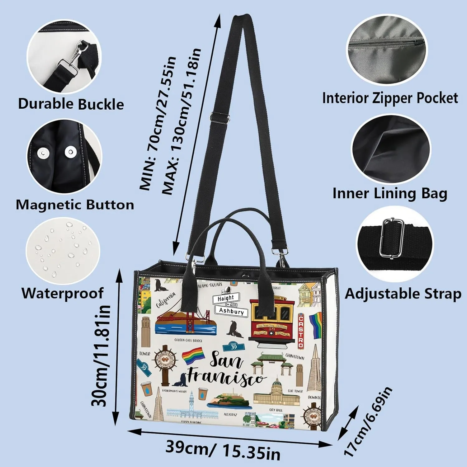 WZMPA San Francisco Travel Cosmetic Bag Gift - Zipper Pouch Bag San Francisco Merchandise