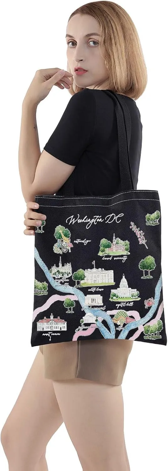 WZMPA Washington DC City Map Cosmetic Bag Travel Souvenir Gift Long Distance Relationship Makeup Zipper Pouch for Family Friend (TG BL)