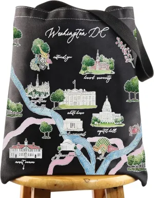 WZMPA Washington DC City Map Cosmetic Bag Travel Souvenir Gift Long Distance Relationship Makeup Zipper Pouch for Family Friend (TG BL)