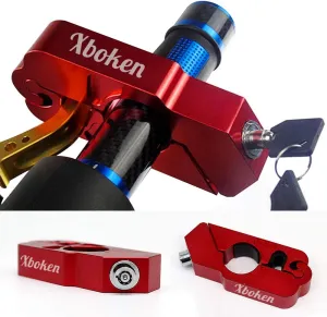 Xboken Motorcycle Lock,Heavy Duty Anti Theft Grip-Lock,Adjustable Security Locks for Throttle & Brake Handlebar,Locks Front Brake & Clutch on Motorcycles Mopeds Motorbikes Scooters ATVs Dirt Bike Red