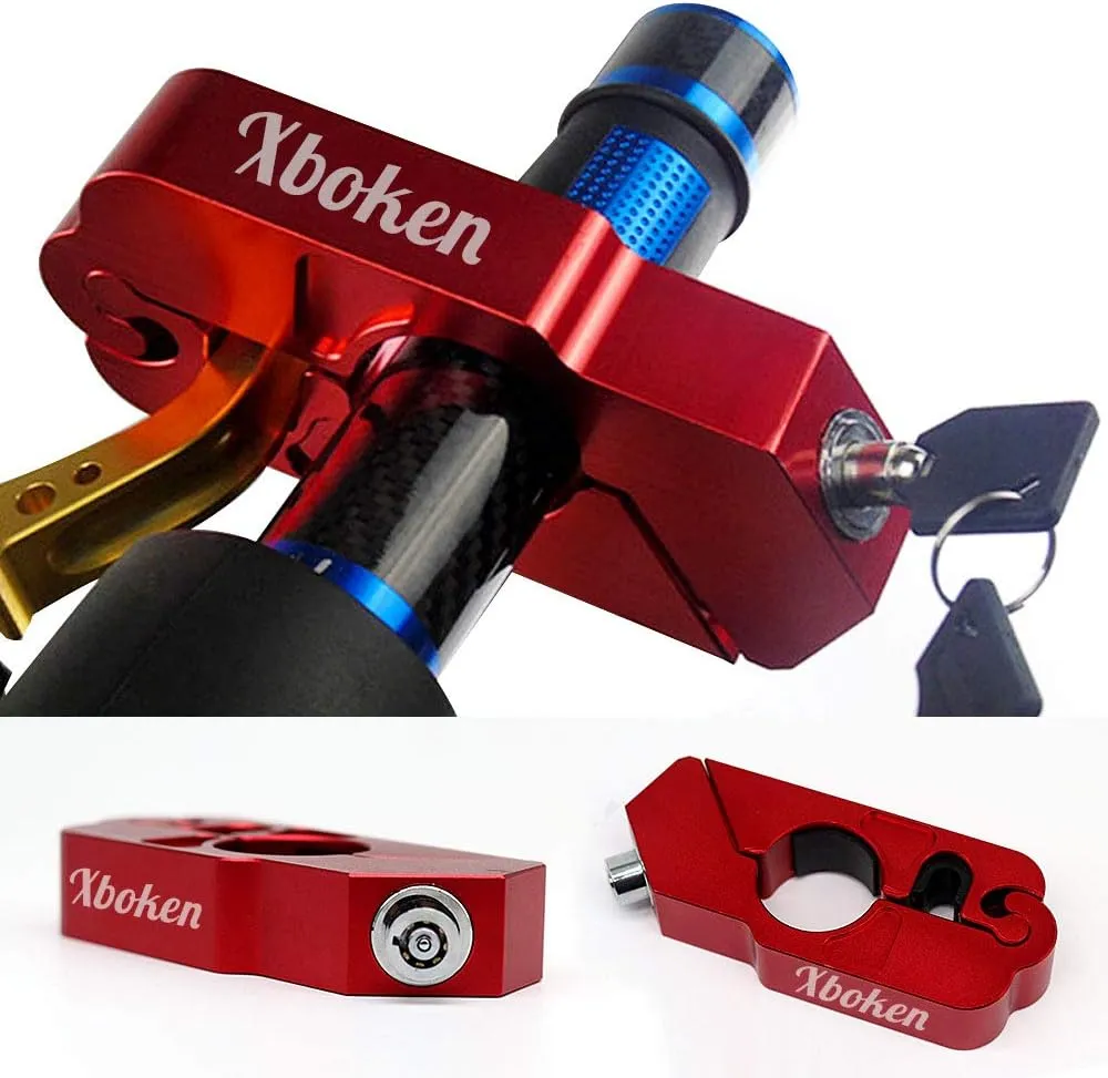 Xboken Motorcycle Lock,Heavy Duty Anti Theft Grip-Lock,Adjustable Security Locks for Throttle & Brake Handlebar,Locks Front Brake & Clutch on Motorcycles Mopeds Motorbikes Scooters ATVs Dirt Bike Red