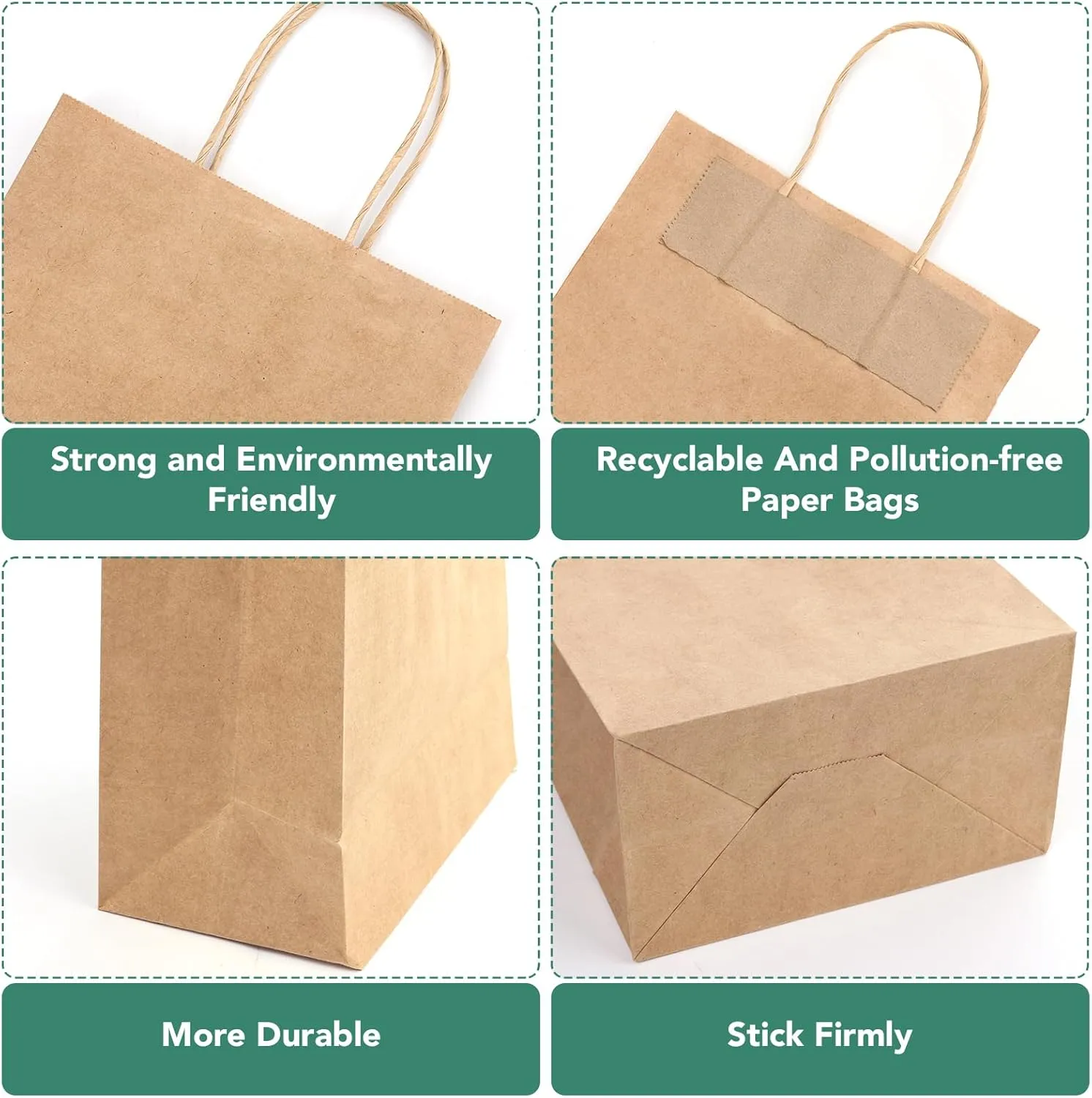 XPCARE 100Pack Brown Paper Bags 8x4.5x10 Inch, Medium Plain Kraft Paper Gift & Retail Bags with Handles