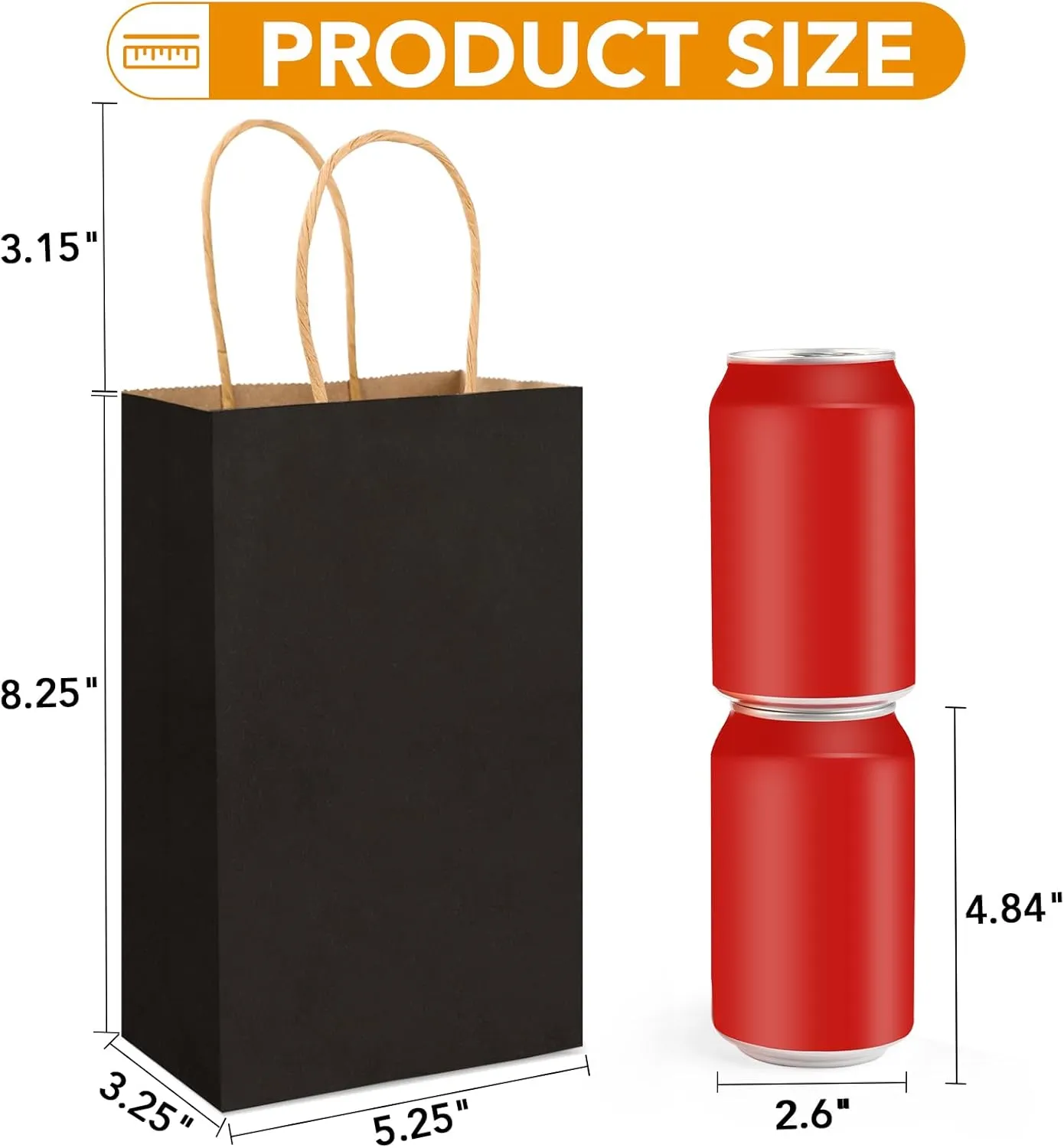 XPCARE 100Pcs Paper Gift Bags 5.25x3.25x8.25'', Small Paper Bags with Handles Bulk, Kraft Paper Bags for Birthday Party Favors, Shopping, Retail Black
