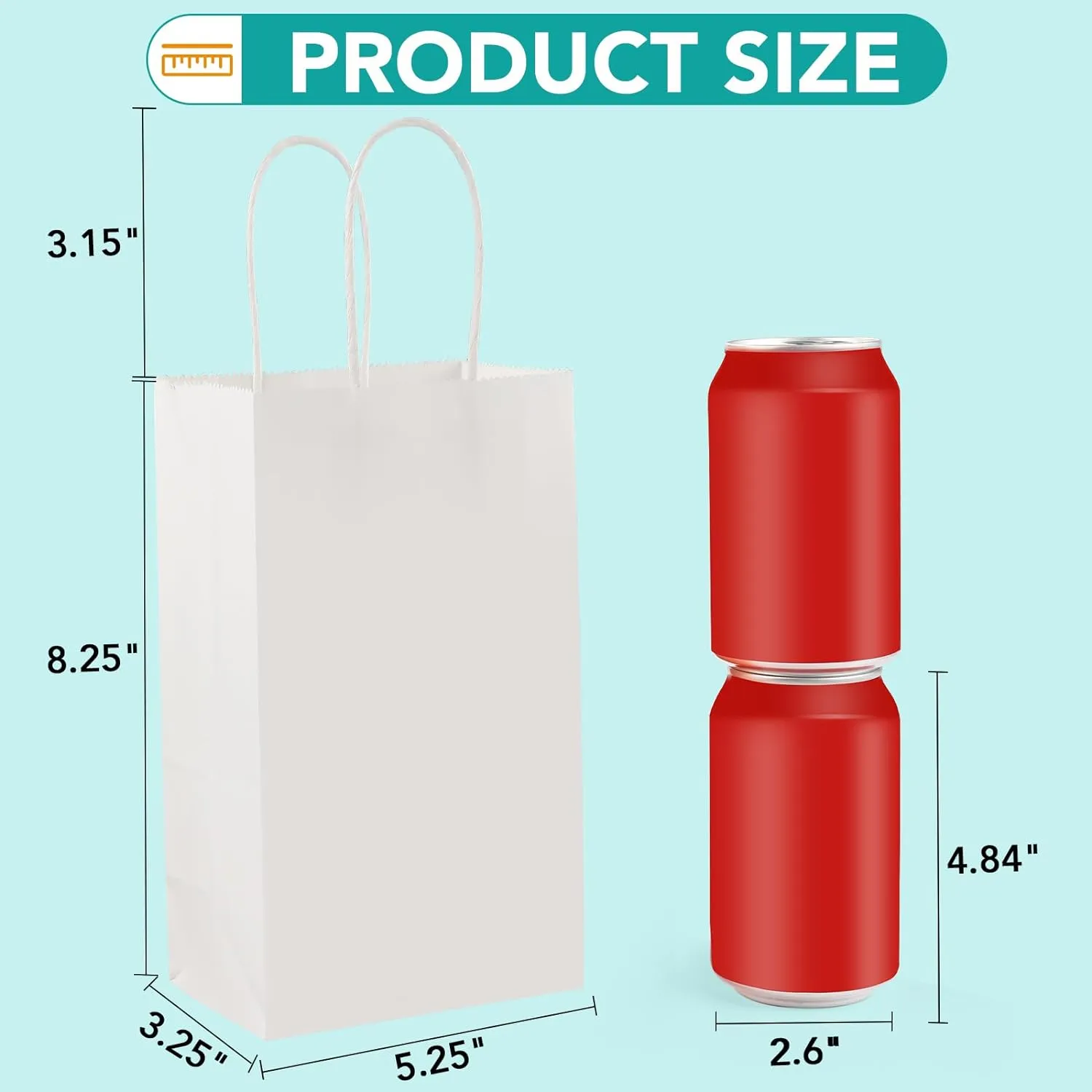 XPCARE 200Pcs Paper Gift Bags 5.25x3.25x8.25'', Gift Wrap Bags with Handles White Kraft Paper Bags for Small Business Paper Bags Bulk for Birthday Party Favors Shopping Retail