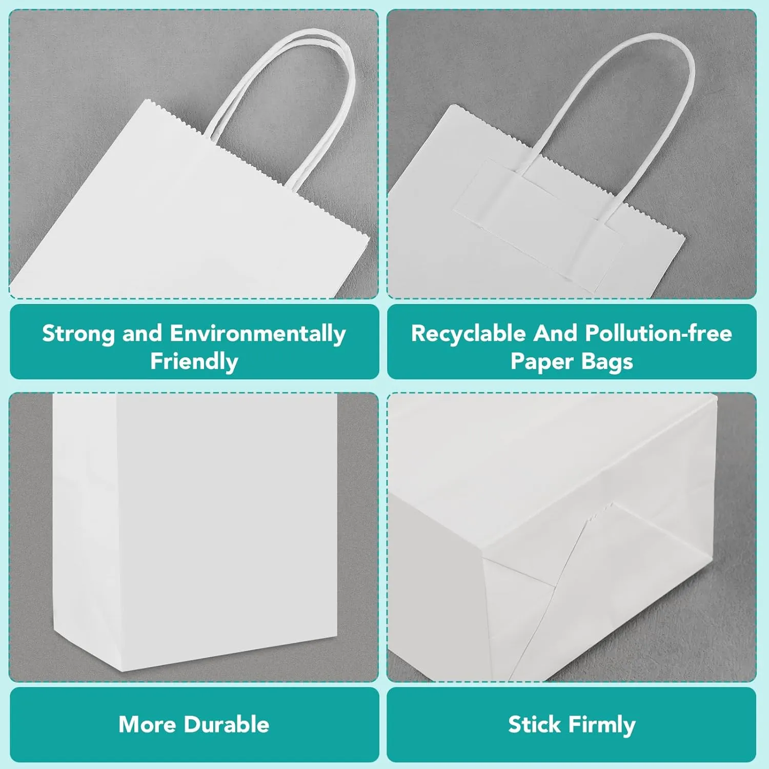 XPCARE 200Pcs Paper Gift Bags 5.25x3.25x8.25'', Gift Wrap Bags with Handles White Kraft Paper Bags for Small Business Paper Bags Bulk for Birthday Party Favors Shopping Retail