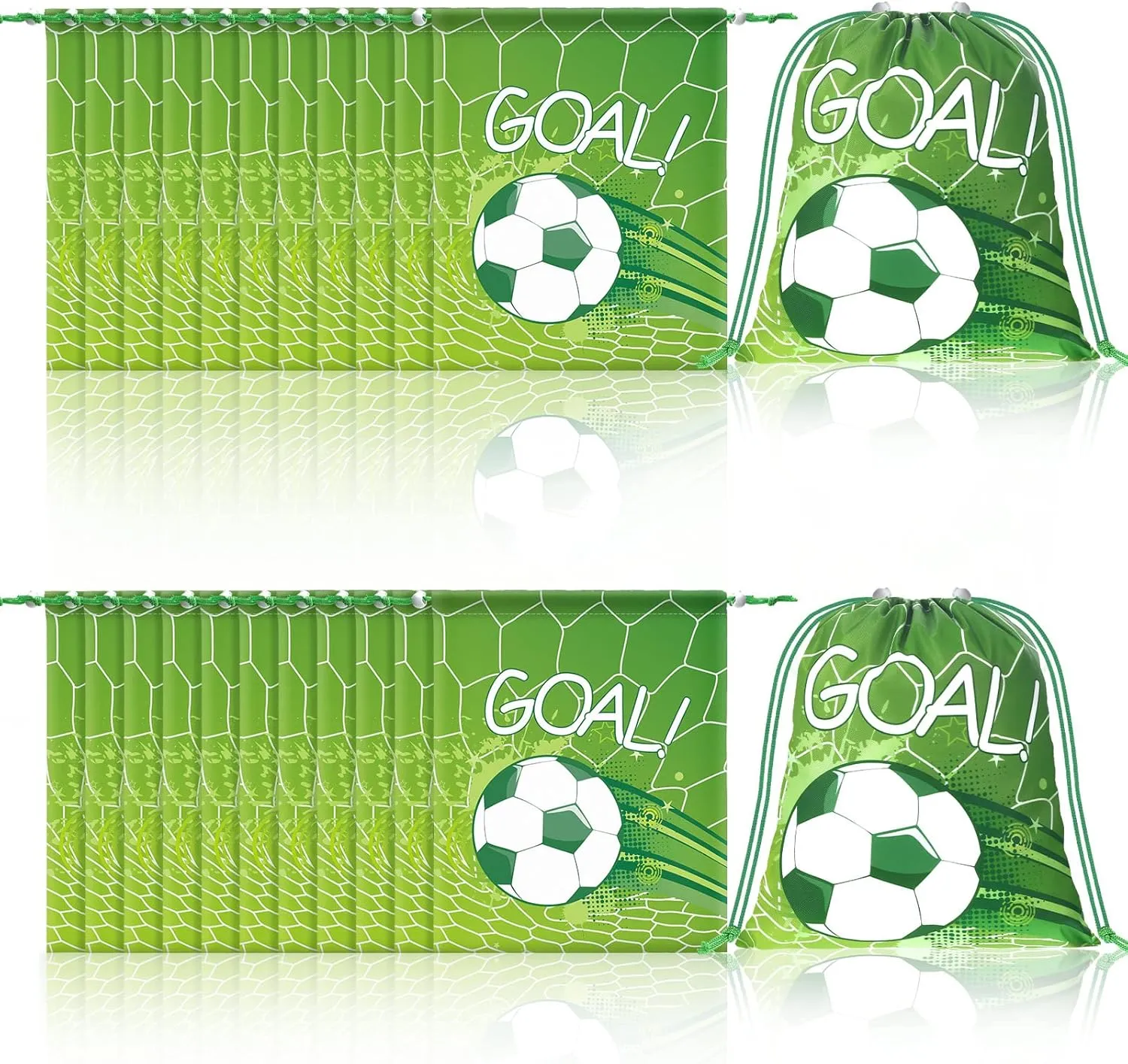 Xuhal 24 Pcs Soccer Party Favors Bags Soccer Drawstring Backpack Sports Ball Team Gift Goodie Treat Bags for Ball Birthday Party Decoration Baby Shower Supplies(Green, White)