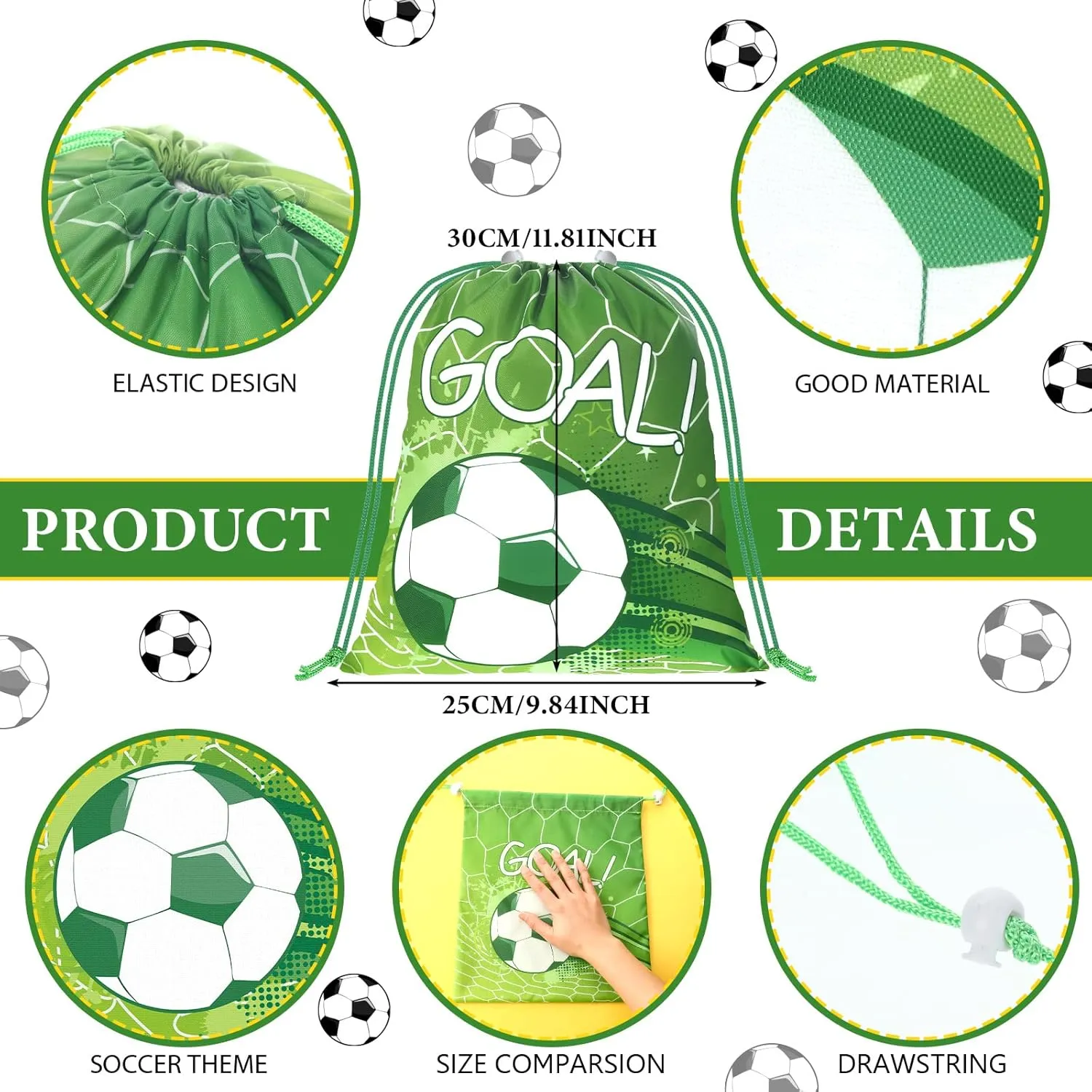 Xuhal 24 Pcs Soccer Party Favors Bags Soccer Drawstring Backpack Sports Ball Team Gift Goodie Treat Bags for Ball Birthday Party Decoration Baby Shower Supplies(Green, White)