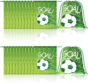 Xuhal 24 Pcs Soccer Party Favors Bags Soccer Drawstring Backpack Sports Ball Team Gift Goodie Treat Bags for Ball Birthday Party Decoration Baby Shower Supplies(Green, White)