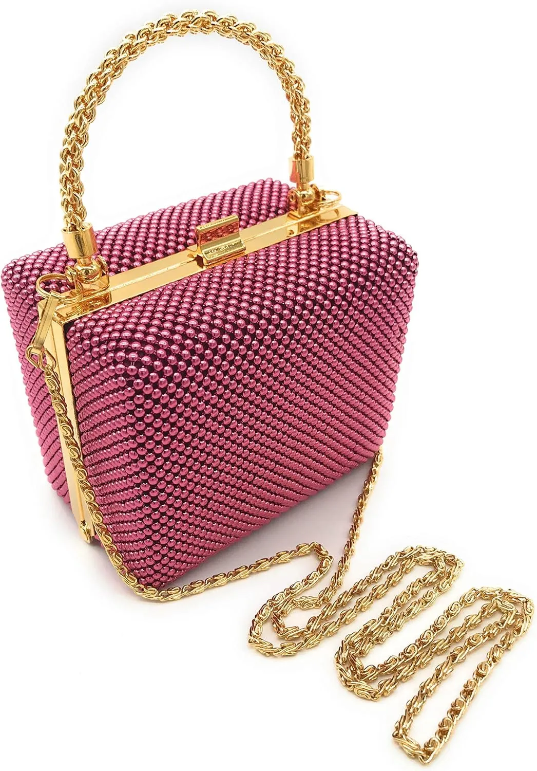 XX-Small clutch Metal beaded mesh evening box purse for Cocktail Party Prom Wedding Banquet