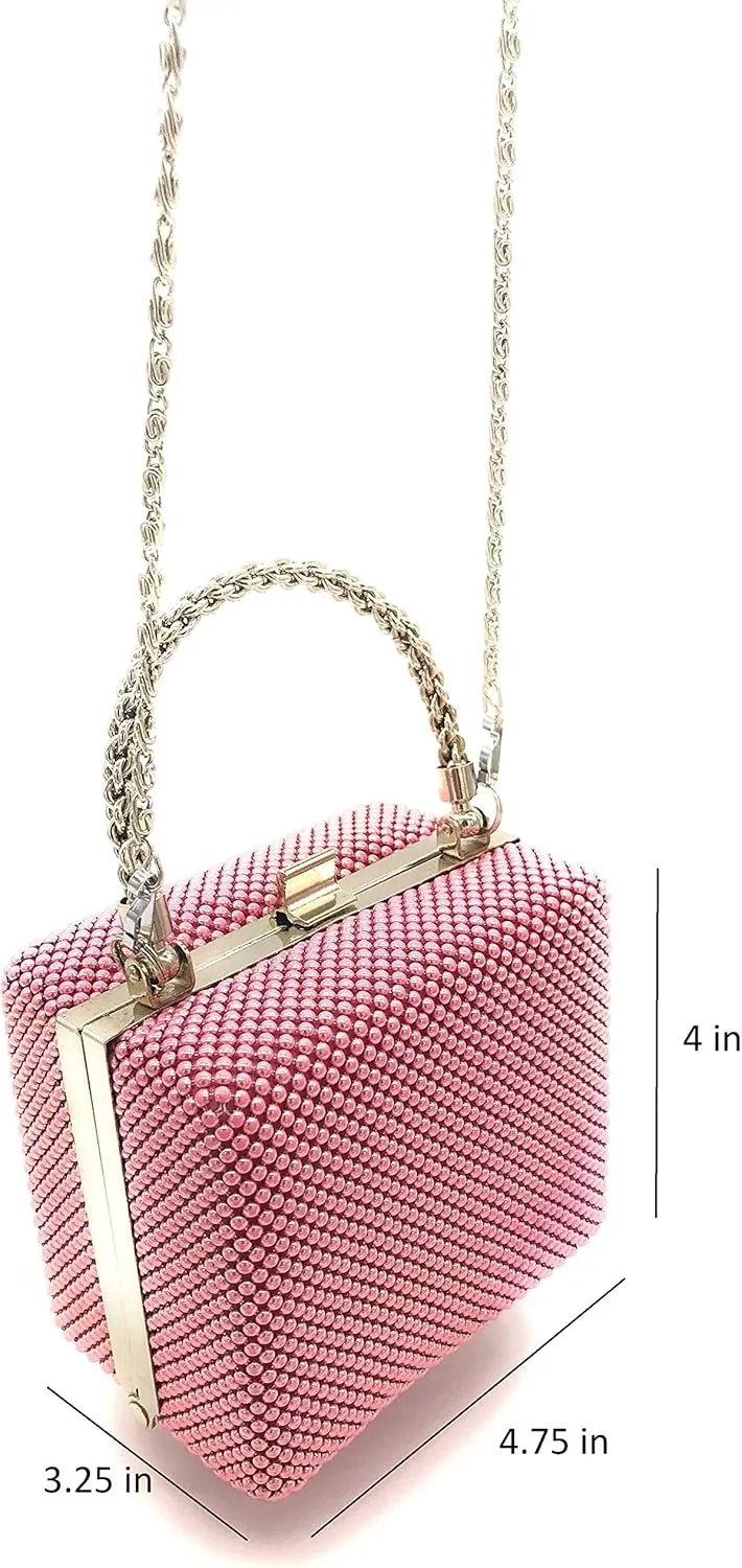 XX-Small clutch Metal beaded mesh evening box purse for Cocktail Party Prom Wedding Banquet