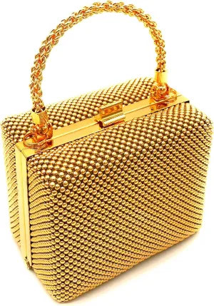 XX-Small clutch Metal beaded mesh evening box purse for Cocktail Party Prom Wedding Banquet