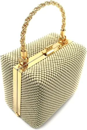 XX-Small clutch Metal beaded mesh evening box purse for Cocktail Party Prom Wedding Banquet