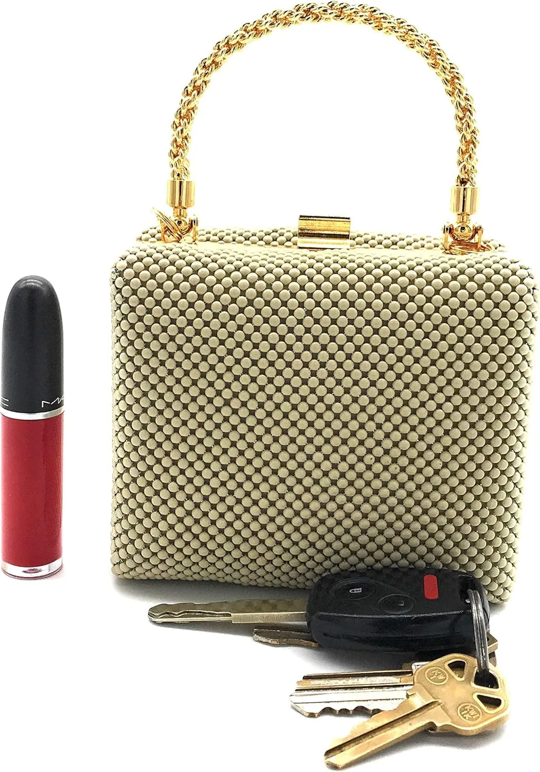 XX-Small clutch Metal beaded mesh evening box purse for Cocktail Party Prom Wedding Banquet