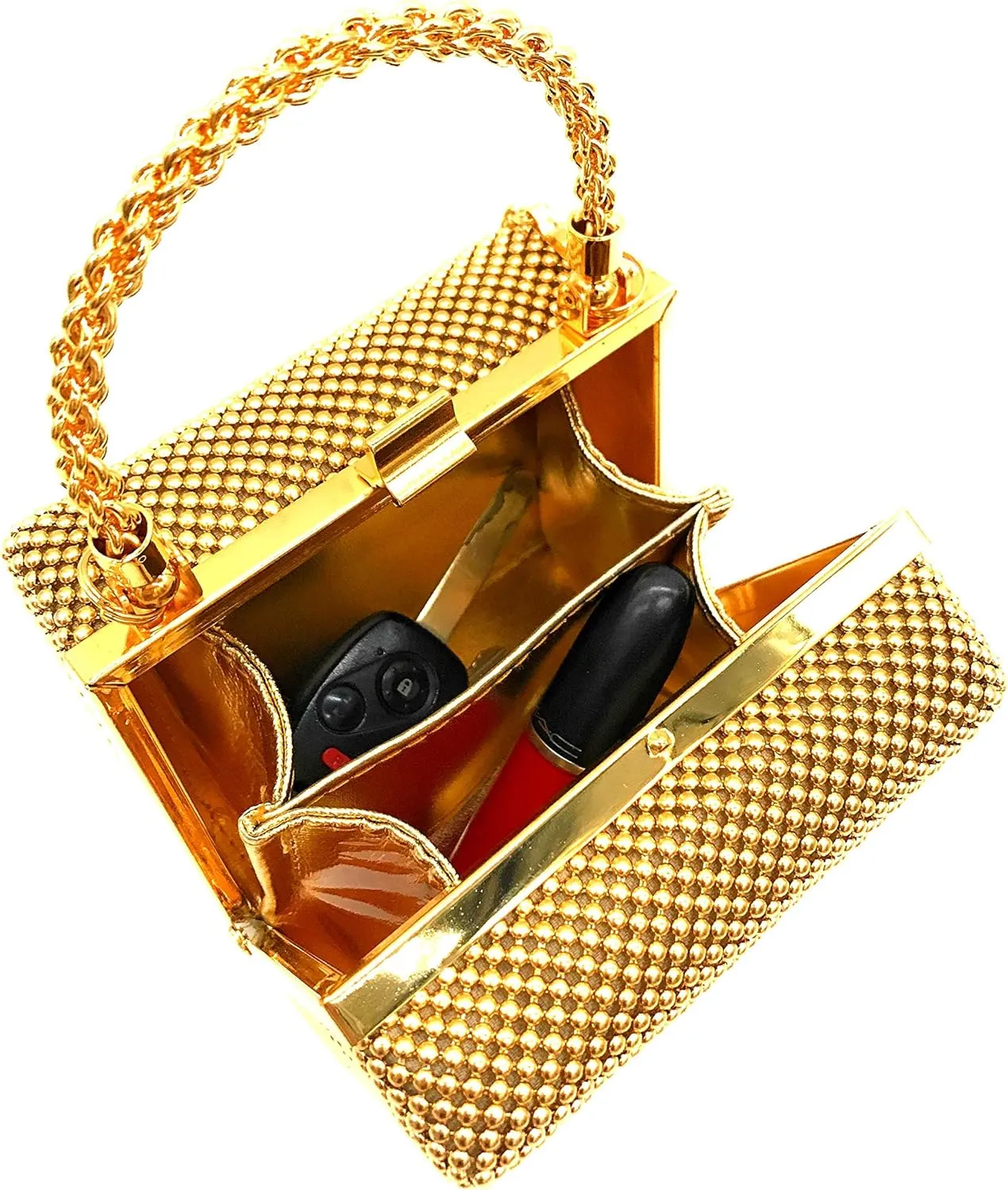 XX-Small clutch Metal beaded mesh evening box purse for Cocktail Party Prom Wedding Banquet