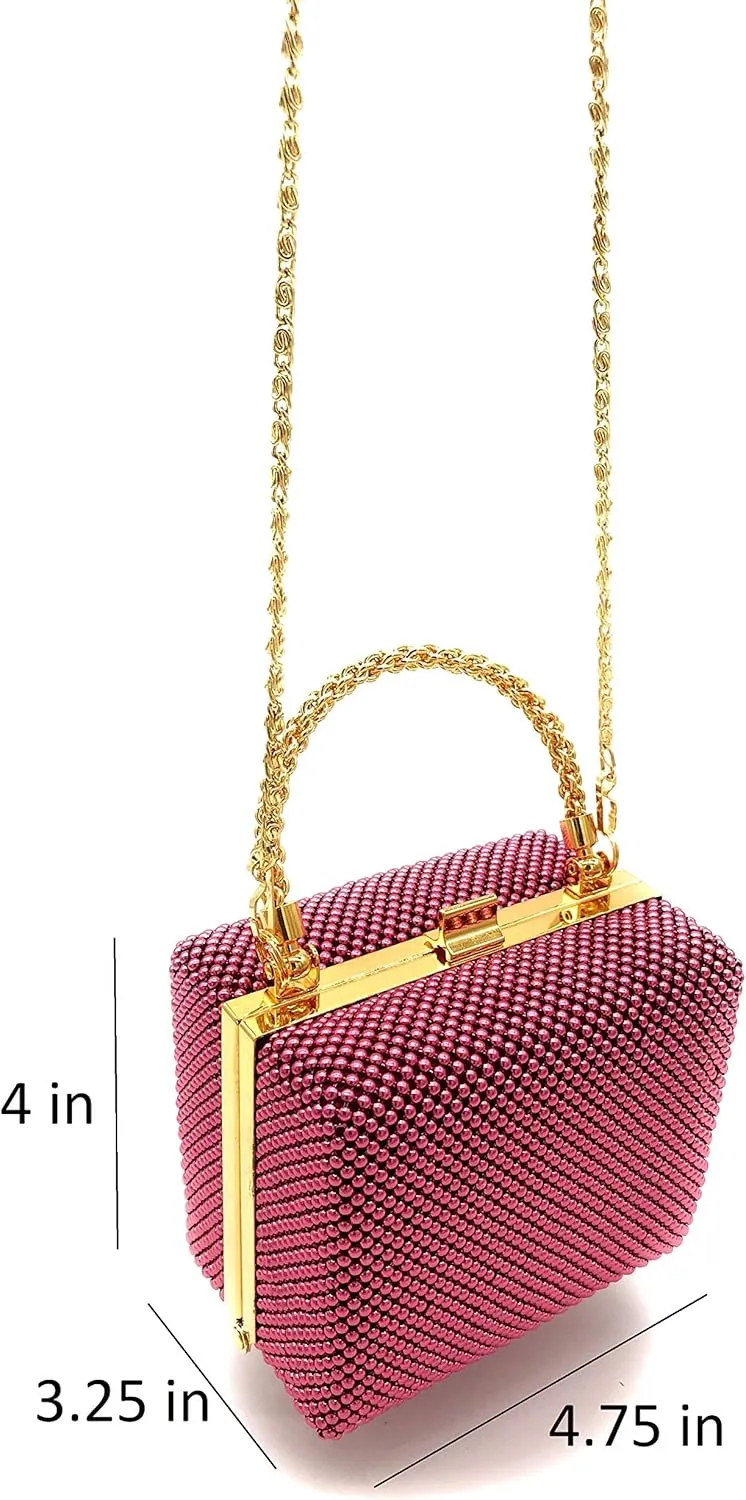 XX-Small clutch Metal beaded mesh evening box purse for Cocktail Party Prom Wedding Banquet