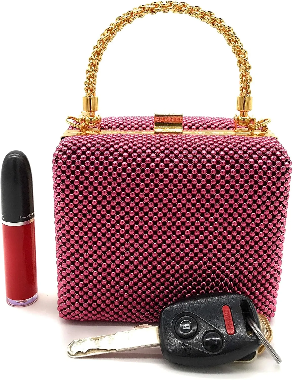 XX-Small clutch Metal beaded mesh evening box purse for Cocktail Party Prom Wedding Banquet