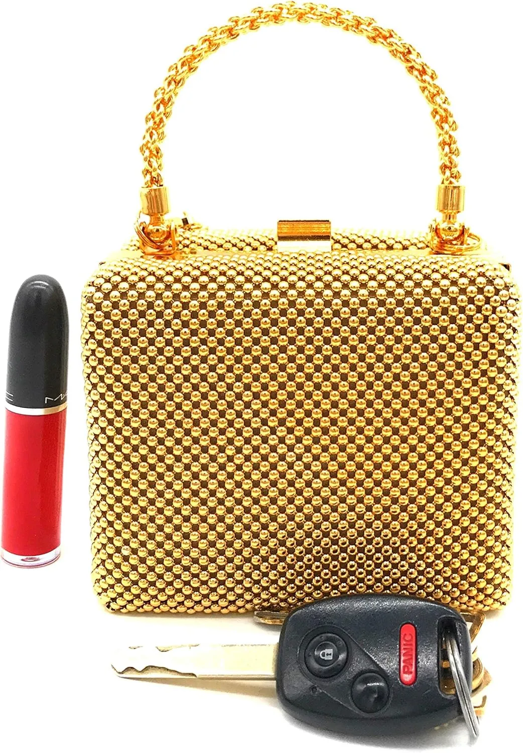 XX-Small clutch Metal beaded mesh evening box purse for Cocktail Party Prom Wedding Banquet