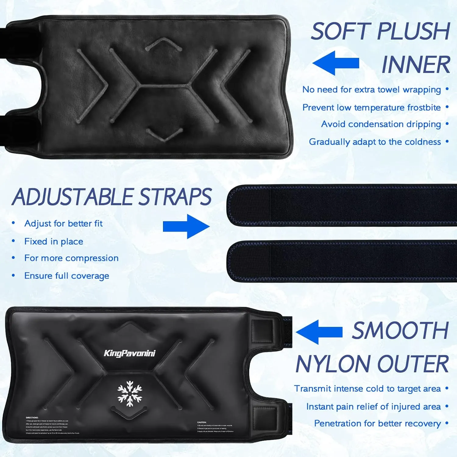XXL Knee Ice Pack Wrap Around Entire Knee After Surgery, Reusable Gel Ice Pack for Injuries, Pain Relief, Swelling, Sports Injuries, 2 Pack (Black)