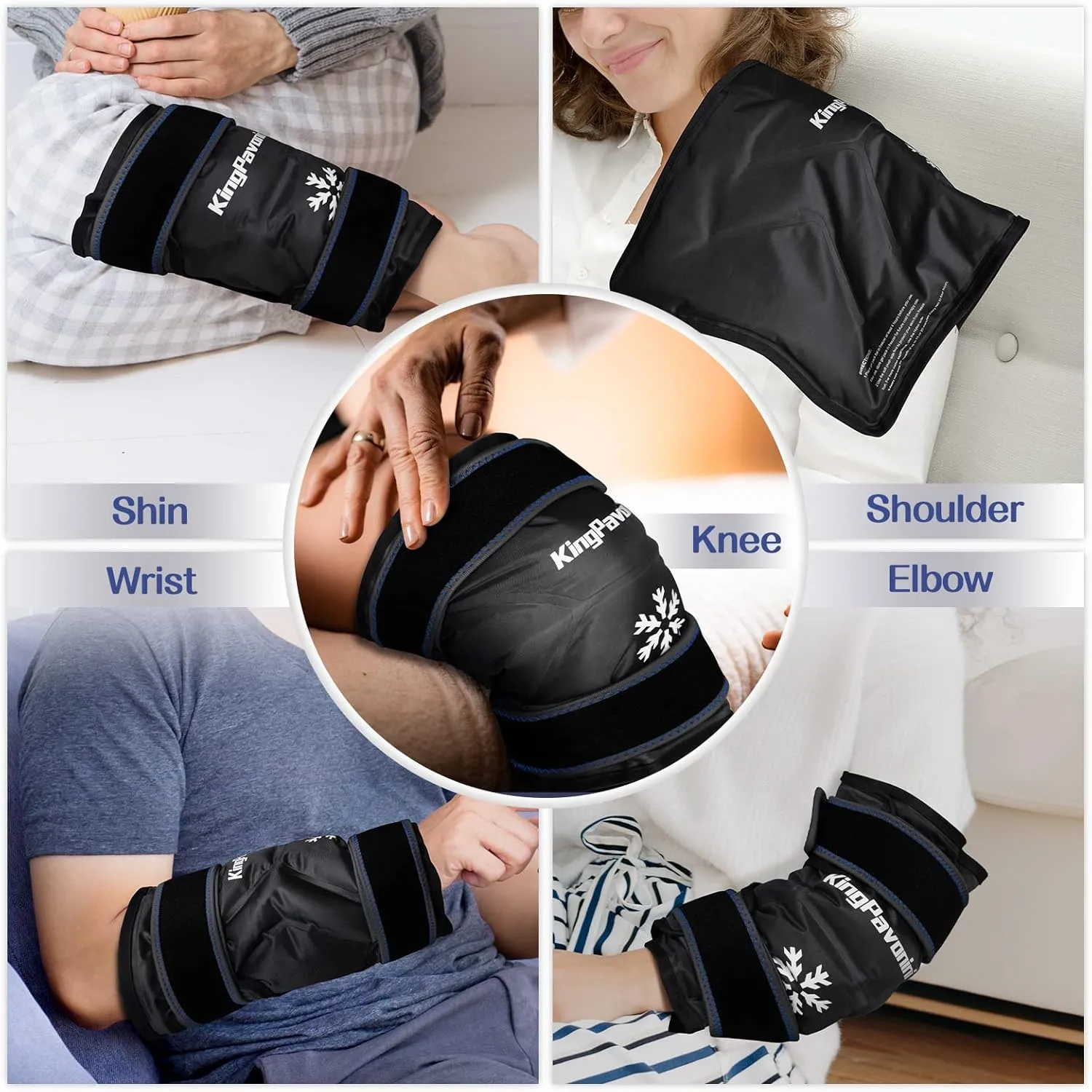 XXL Knee Ice Pack Wrap Around Entire Knee After Surgery, Reusable Gel Ice Pack for Injuries, Pain Relief, Swelling, Sports Injuries, 2 Pack (Black)
