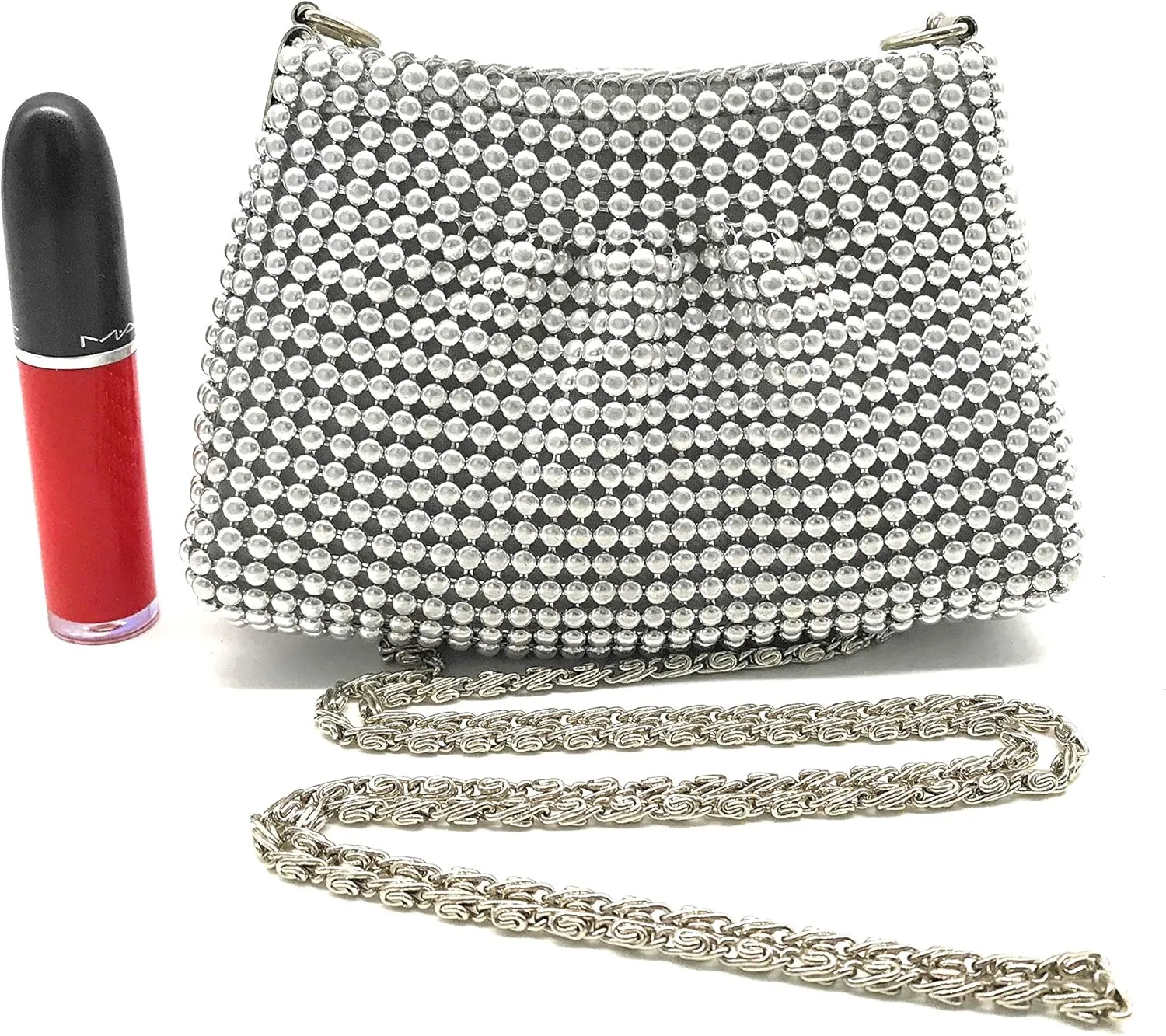 XXX-Small Women Clutch Metal Beaded Mesh Evening Purse