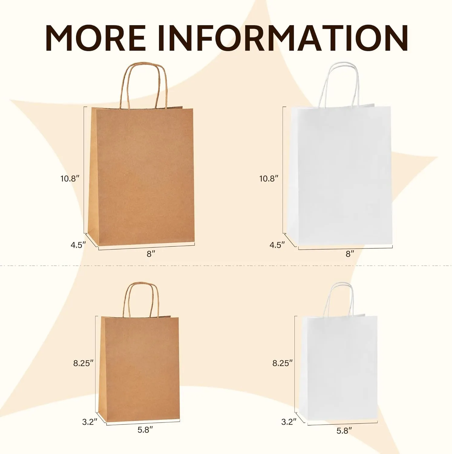 YEEHAW Brown Paper Bags with Handles Bulk 50Pcs Gift Bags Medium Size, 8"x4.5"x10.8", Multi-Purpose, Neutral Theme