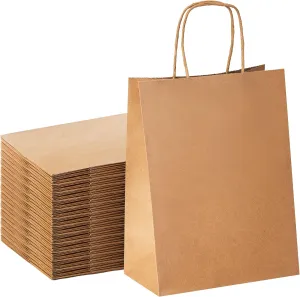 YEEHAW Brown Paper Bags with Handles Bulk 50Pcs Gift Bags Medium Size, 8"x4.5"x10.8", Multi-Purpose, Neutral Theme