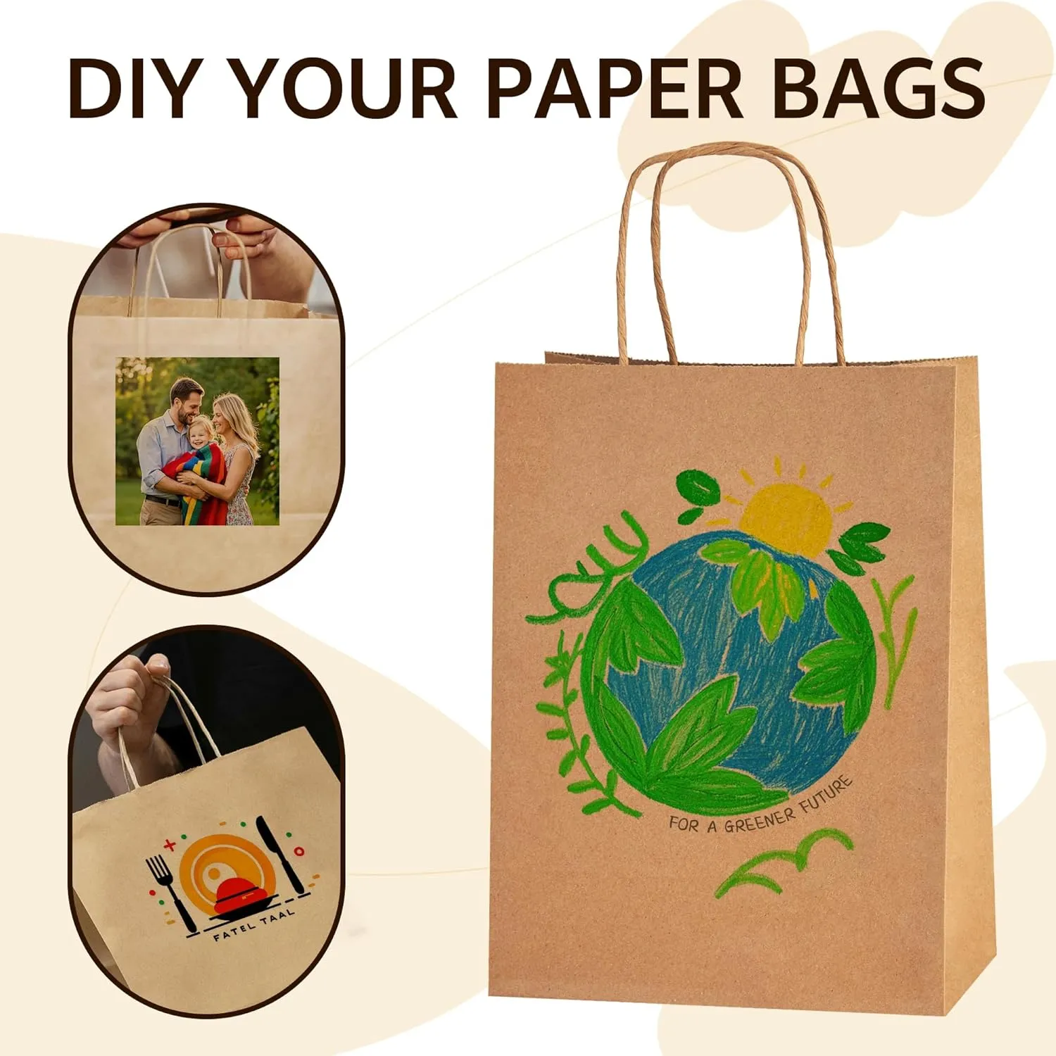 YEEHAW Brown Paper Bags with Handles Bulk 50Pcs Gift Bags Medium Size, 8"x4.5"x10.8", Multi-Purpose, Neutral Theme