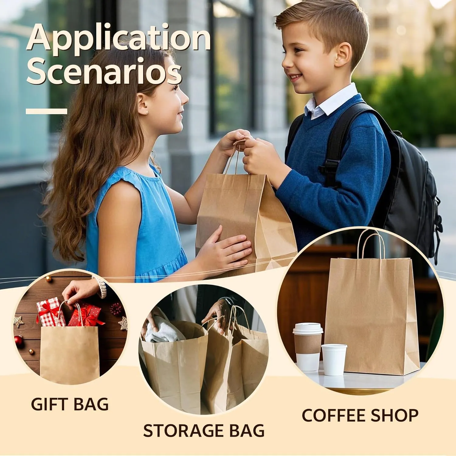 YEEHAW Brown Paper Bags with Handles Bulk 50Pcs Gift Bags Medium Size, 8"x4.5"x10.8", Multi-Purpose, Neutral Theme