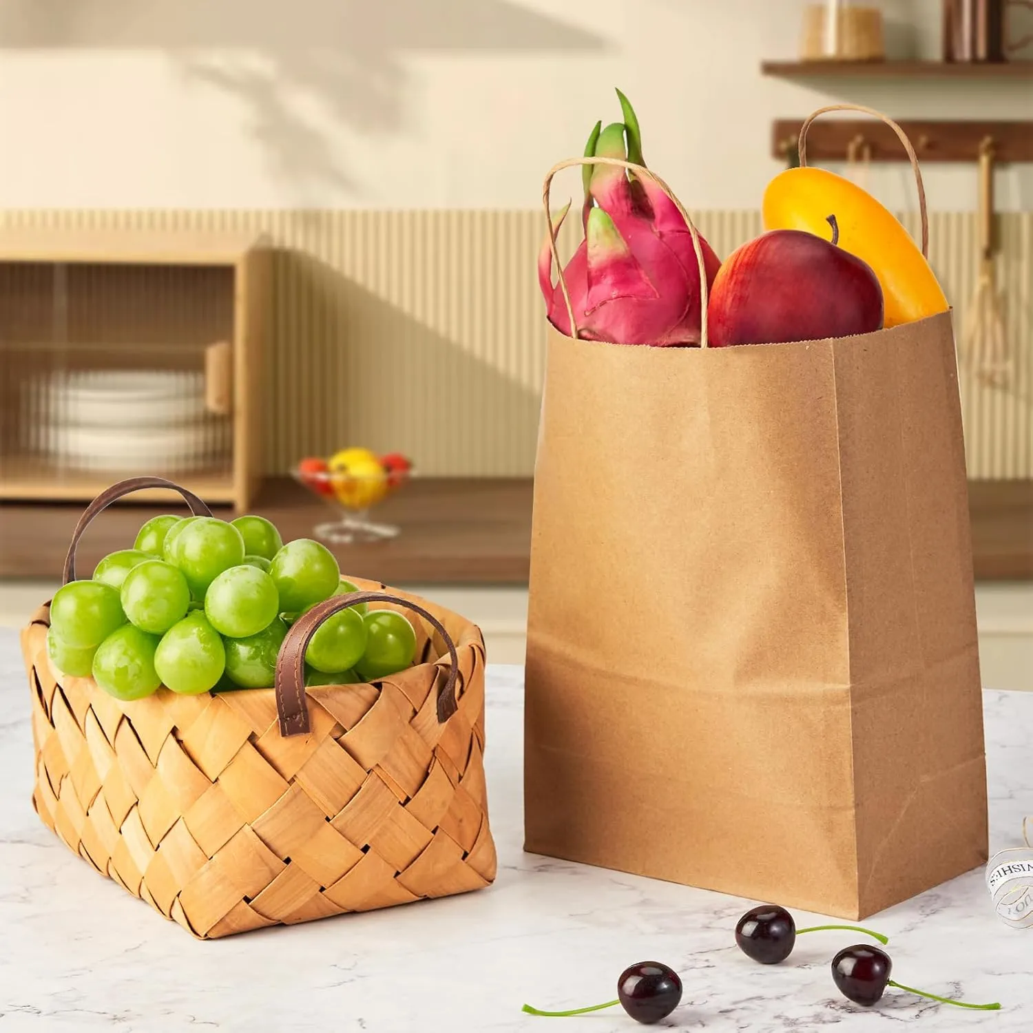YEEHAW Brown Paper Bags with Handles Bulk 50Pcs Gift Bags Medium Size, 8"x4.5"x10.8", Multi-Purpose, Neutral Theme
