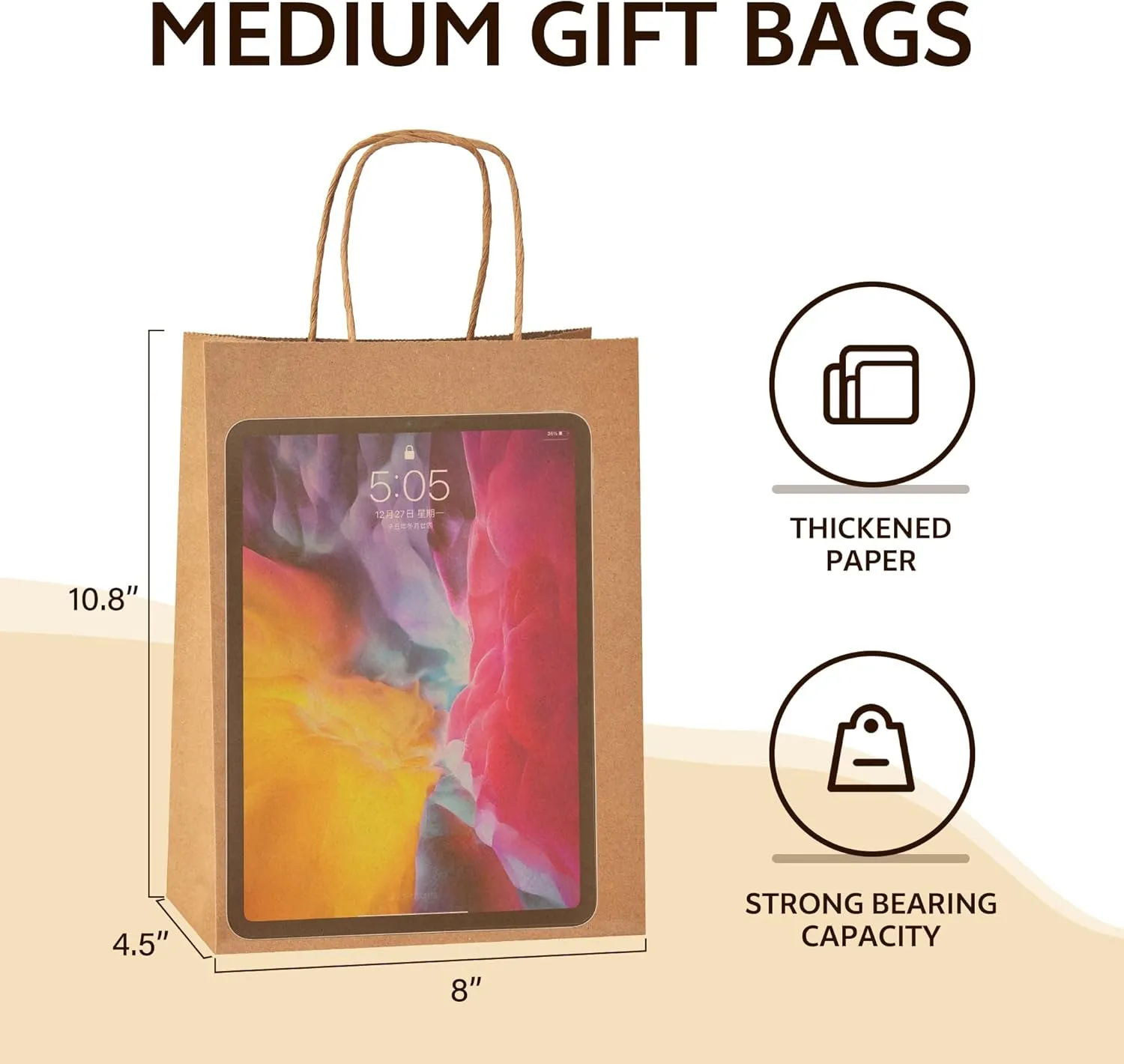 YEEHAW Brown Paper Bags with Handles Bulk 50Pcs Gift Bags Medium Size, 8"x4.5"x10.8", Multi-Purpose, Neutral Theme
