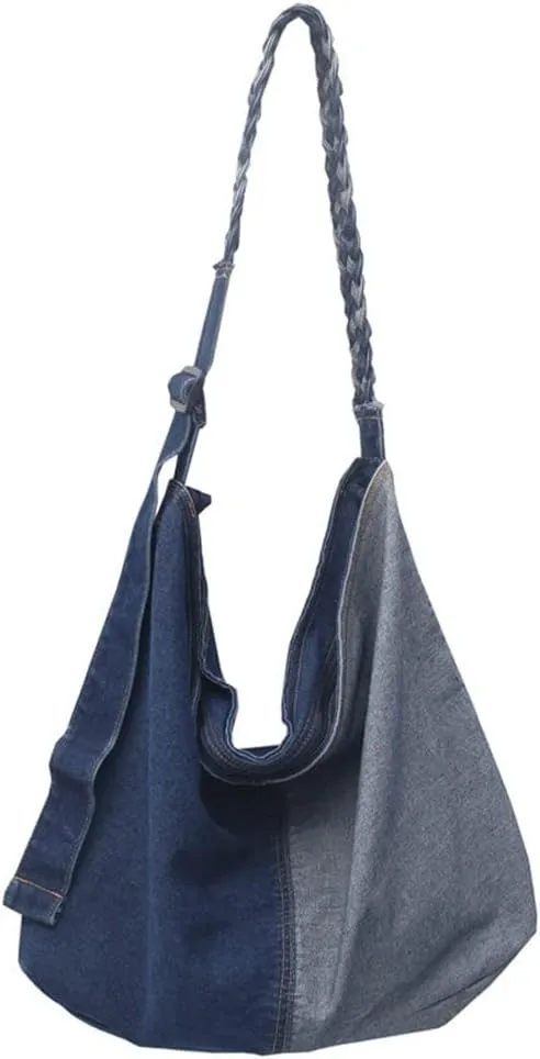 Yohora Shoulder Bag for Women Denim Crossbody Bag Casual Lightweight Shopper Handbag Retro Jean Bag
